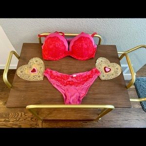 Victoria's Secret Pink & Red Lace Intimates Set